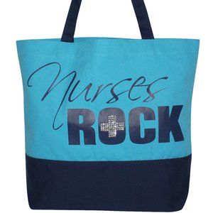 Nurses Rock Canvas Tote with Cross Bling (Blue)